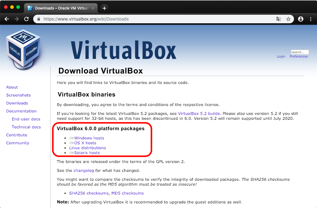 図1:VirtualBoxダウンロードサイト